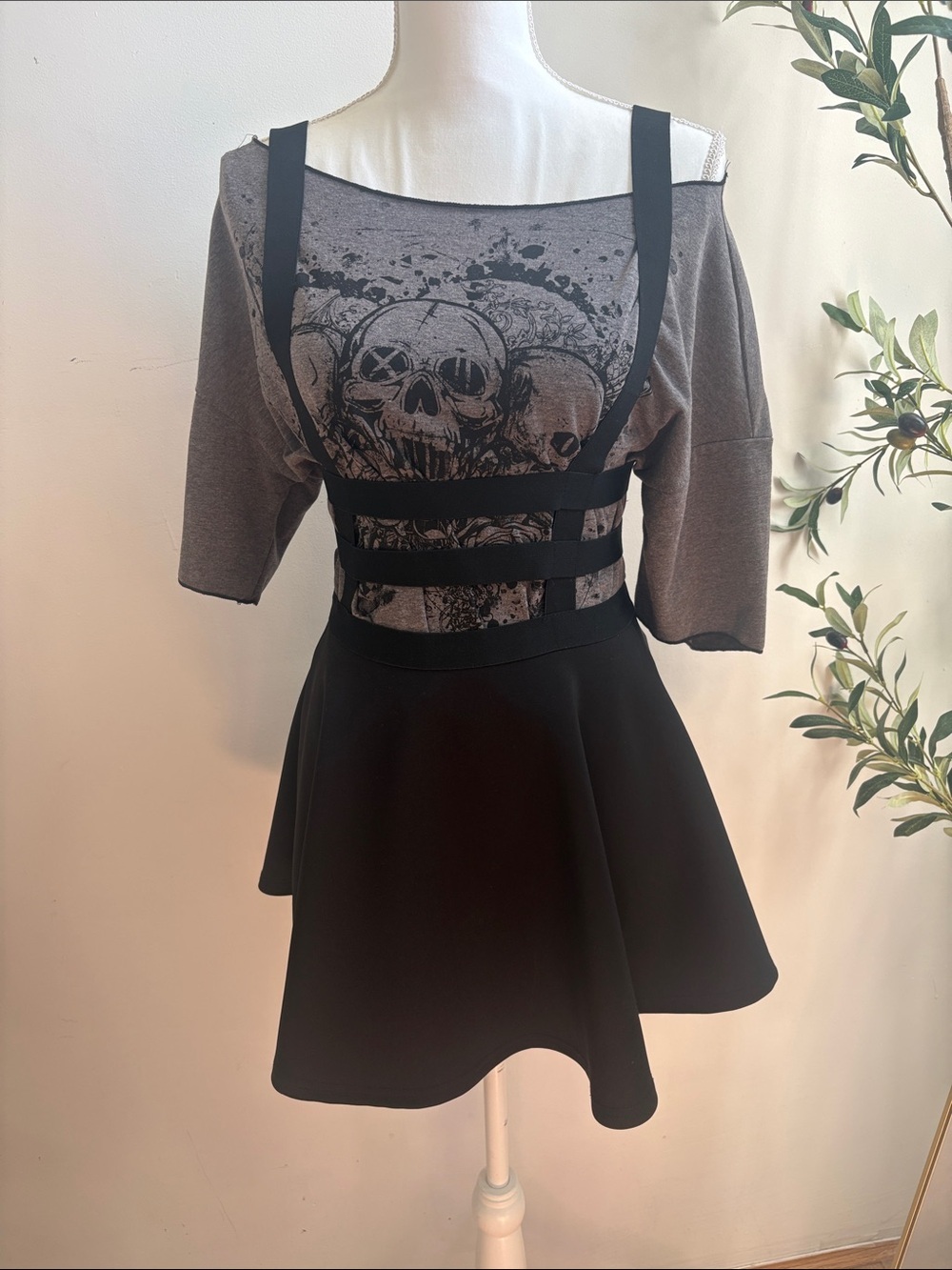 Black Suspender Skater Skirt